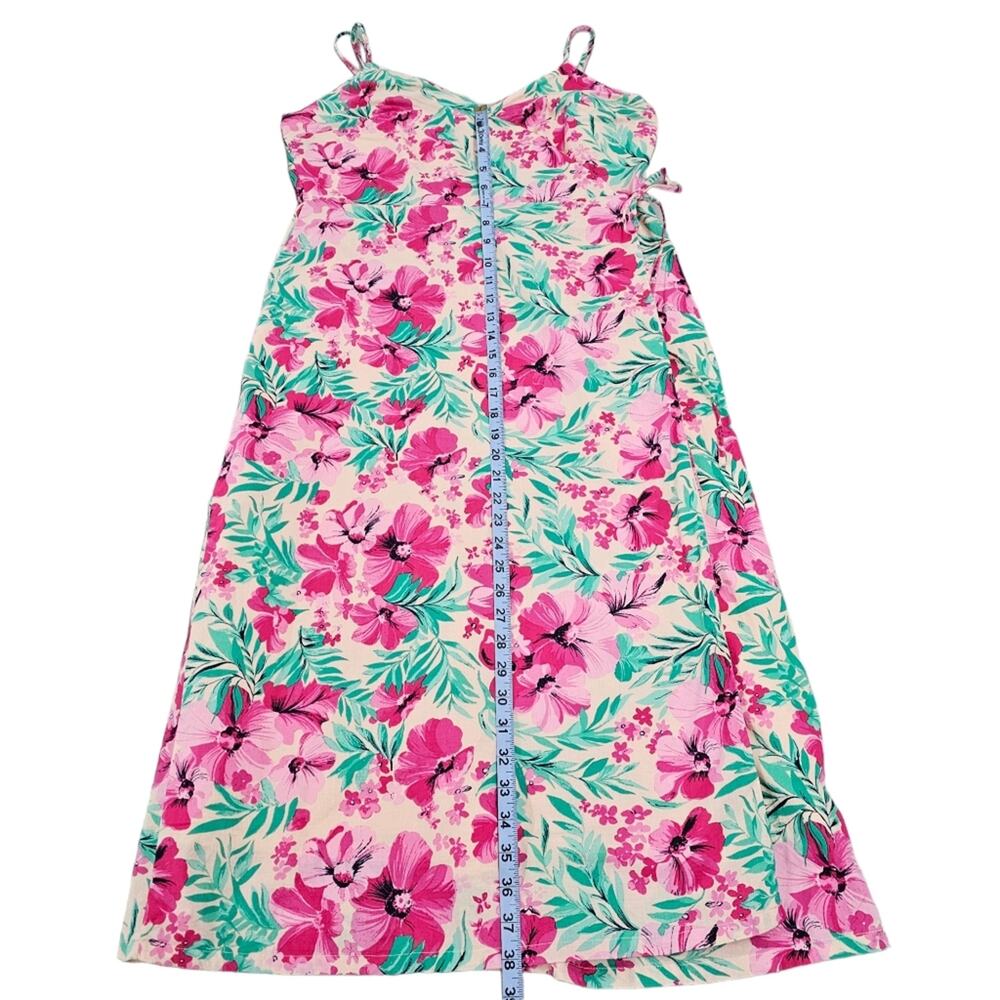 J Crew Dress Womens Size 12 Floral Wrap Midi Length Sleeveless Pink Green - Picture 13 of 16